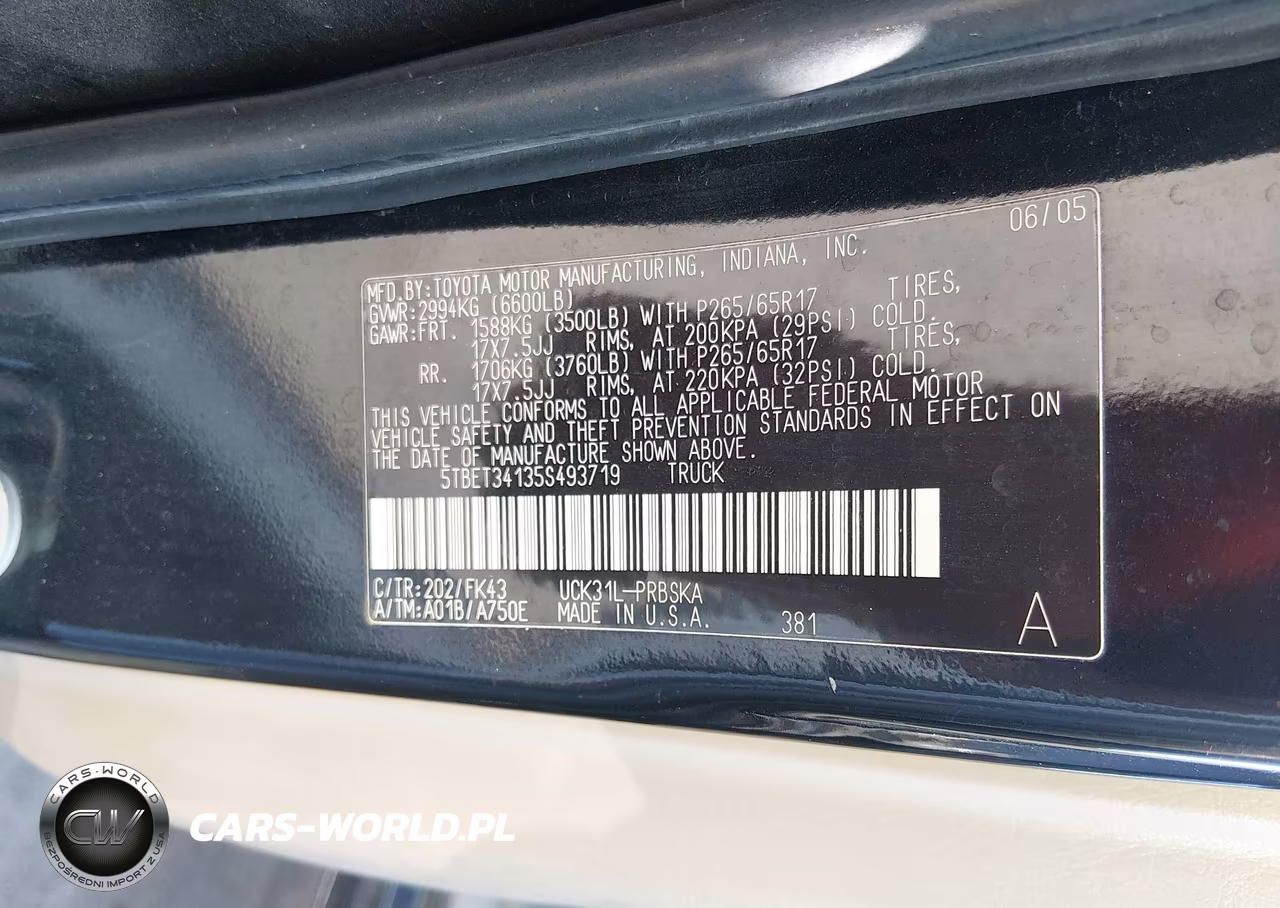 2005 Toyota Tundra Sr5 V8 VIN:5TBET34135S493719 - 9