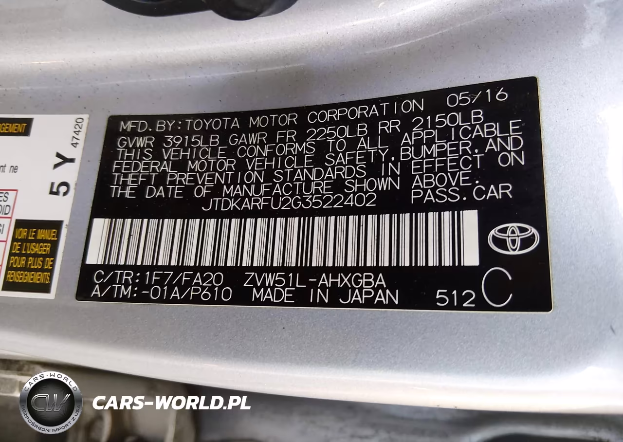 2016 Toyota Prius Three VIN:JTDKARFU2G3522402 - 9