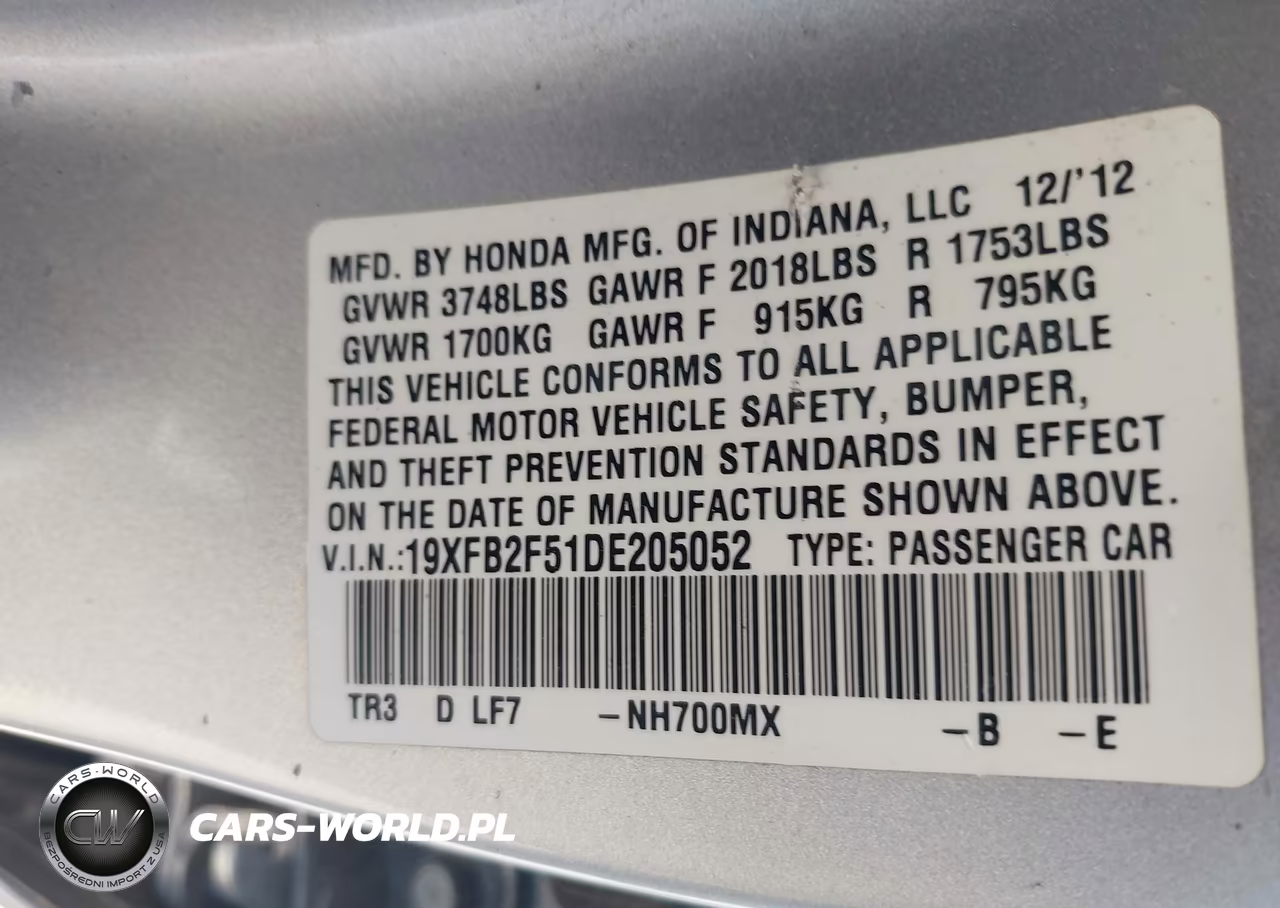 2013 Honda Civic Lx VIN:19XFB2F51DE205052 - 9