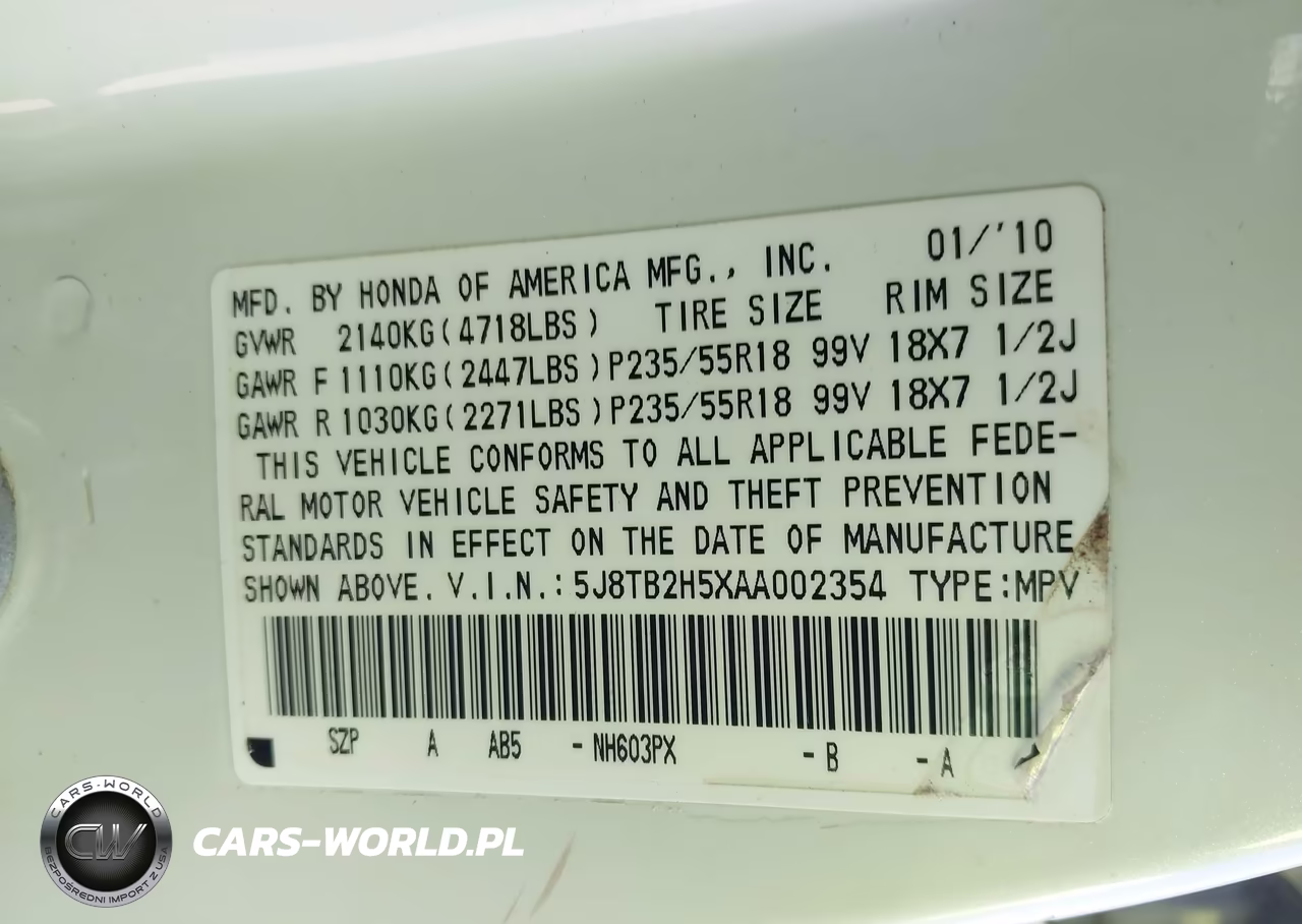 2010 Acura Rdx VIN:5J8TB2H5XAA002354 - 9
