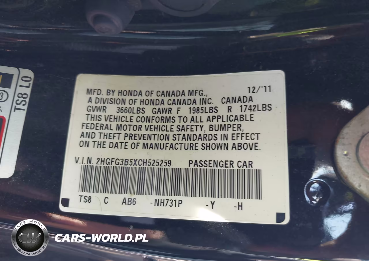 2012 Honda Civic Lx VIN:2HGFG3B5XCH525259 - 9