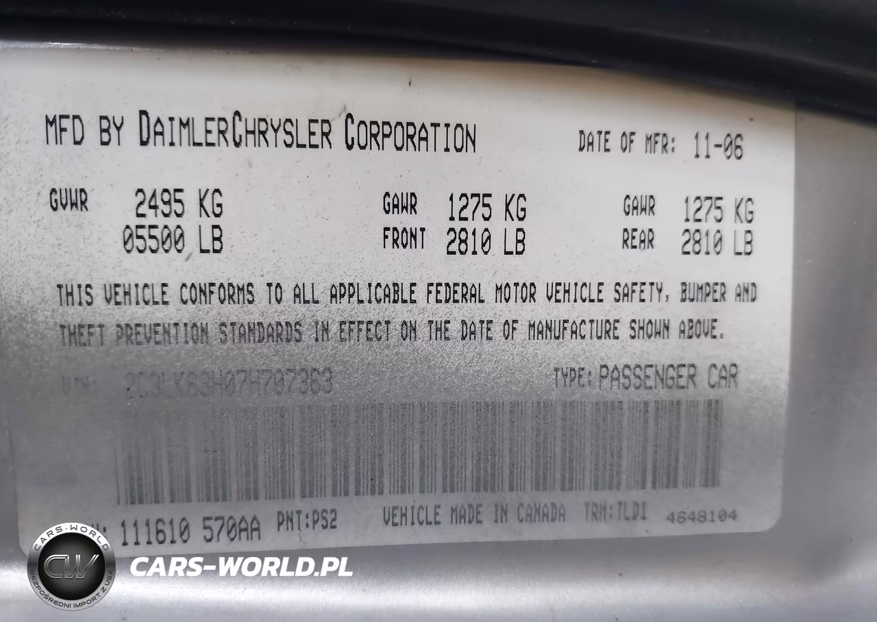 2007 Chrysler 300C VIN:2C3LK63H07H707363 - 9