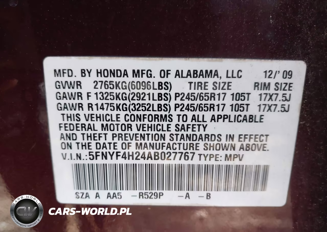 2010 Honda Pilot Lx VIN:5FNYF4H24AB027767 - 9