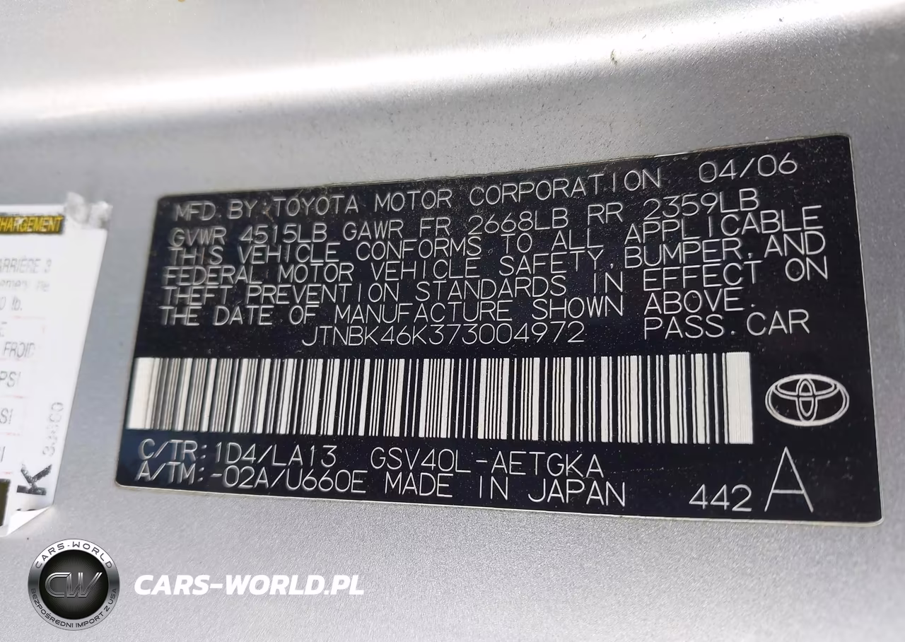 2007 Toyota Camry Xle V6 VIN:JTNBK46K373004972 - 9