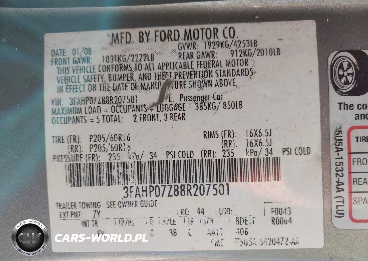 2008 Ford Fusion Se VIN:3FAHP07Z88R207501 - 9