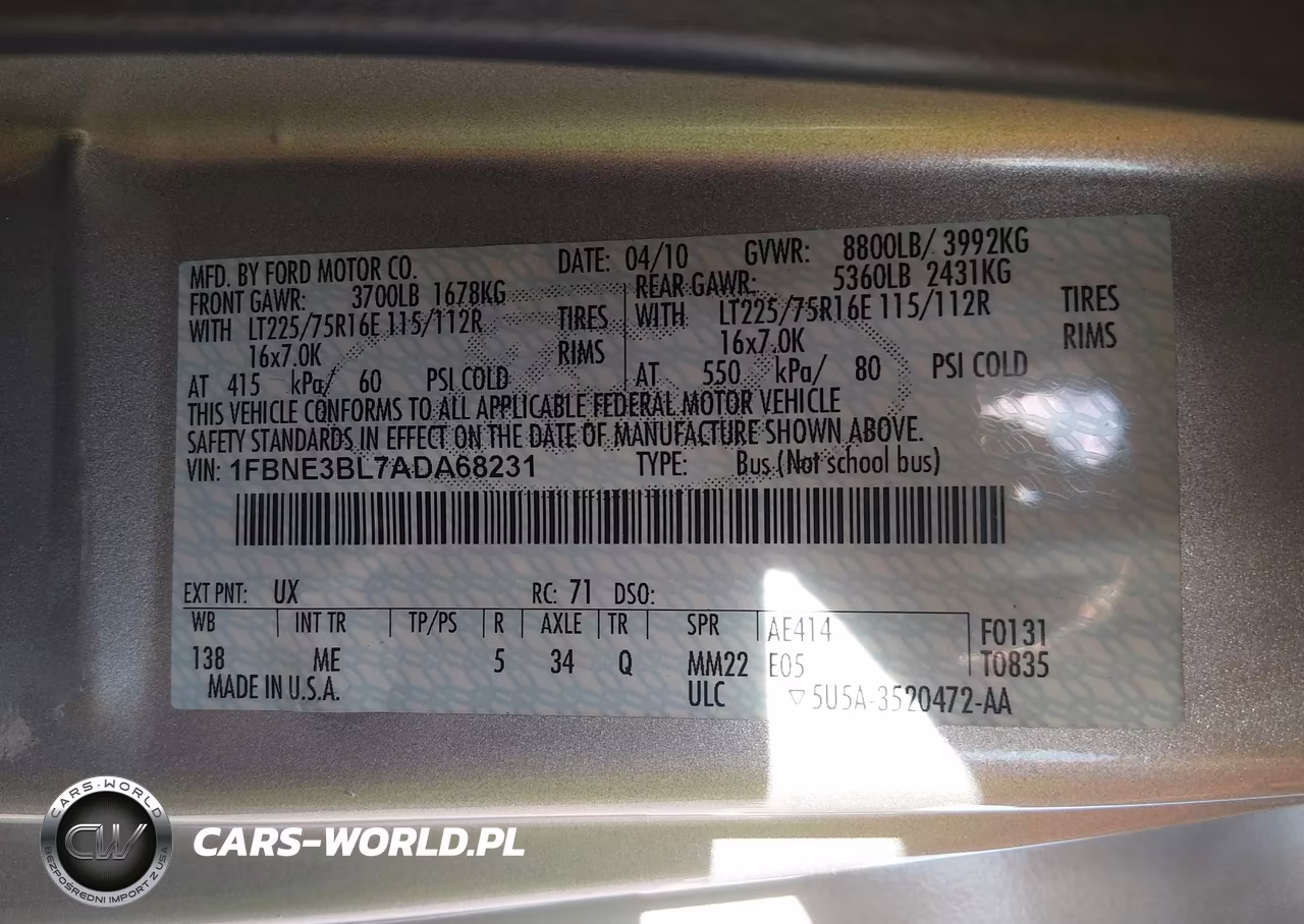 2010 Ford E-350 Super Duty Xlt VIN:1FBNE3BL7ADA68231 - 9