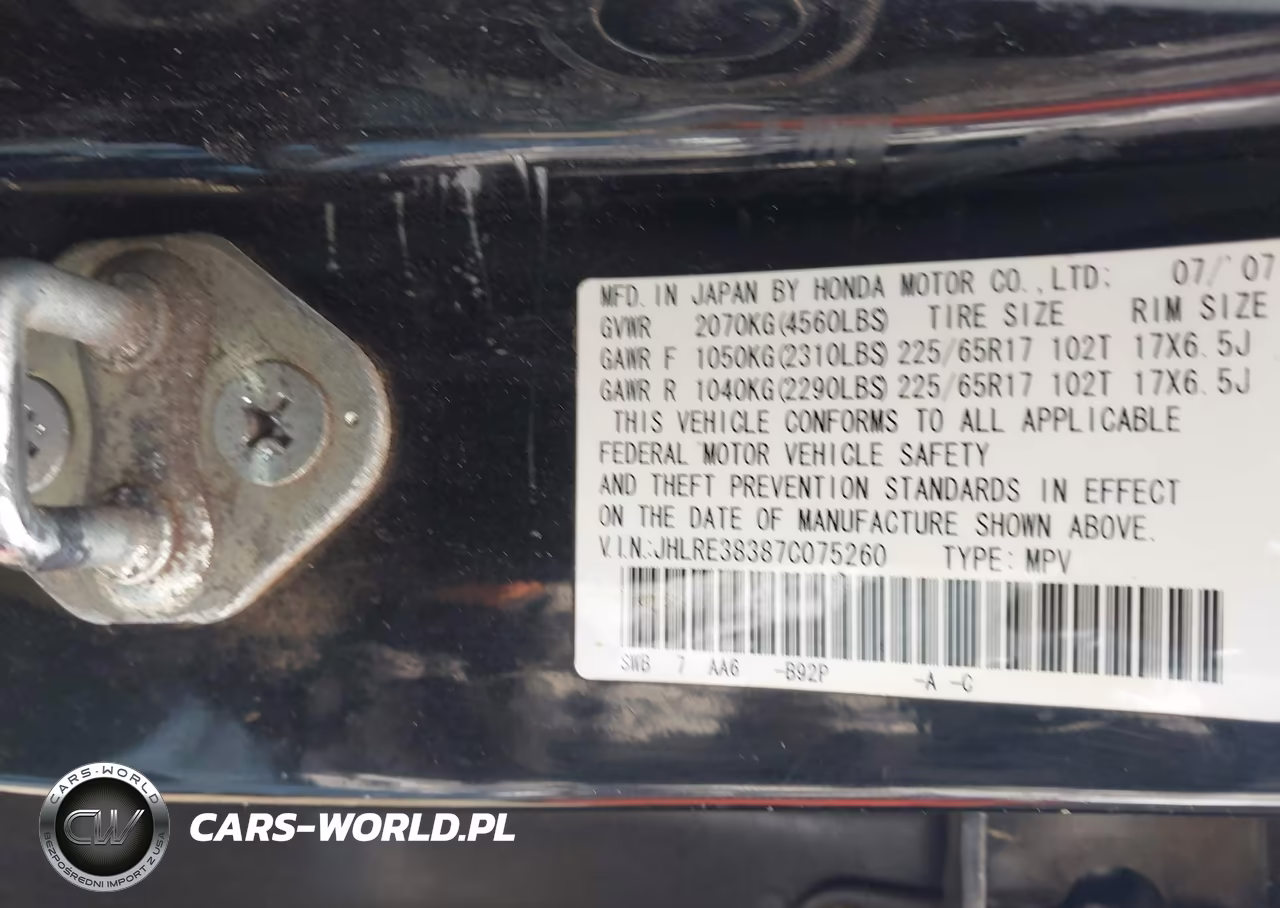 2007 Honda Cr-V Lx VIN:JHLRE38387C075260 - 9