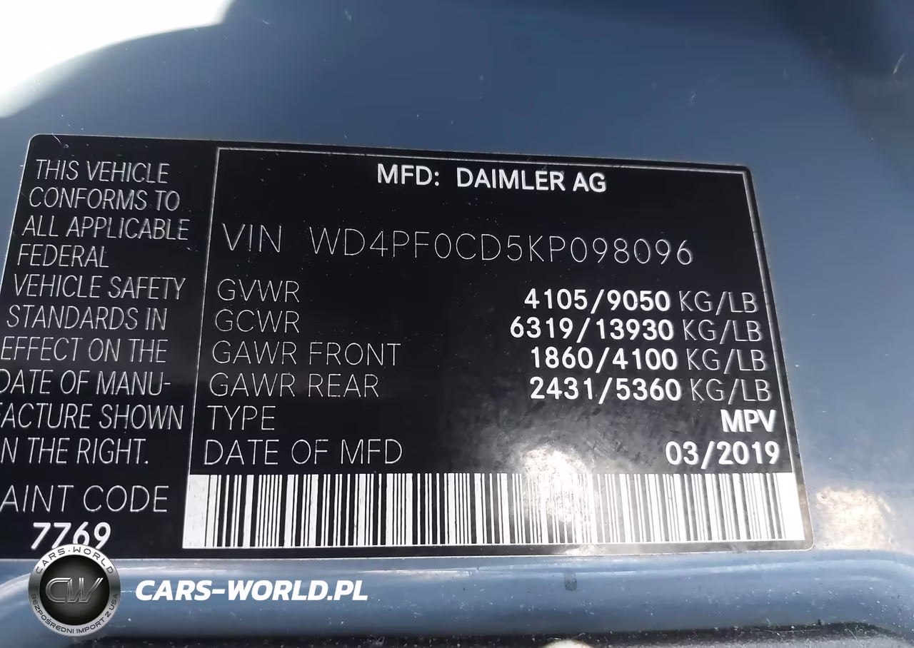 2019 Mercedes-Benz Sprinter 2500 High Roof V6 VIN:WD4PF0CD5KP098096 - 9