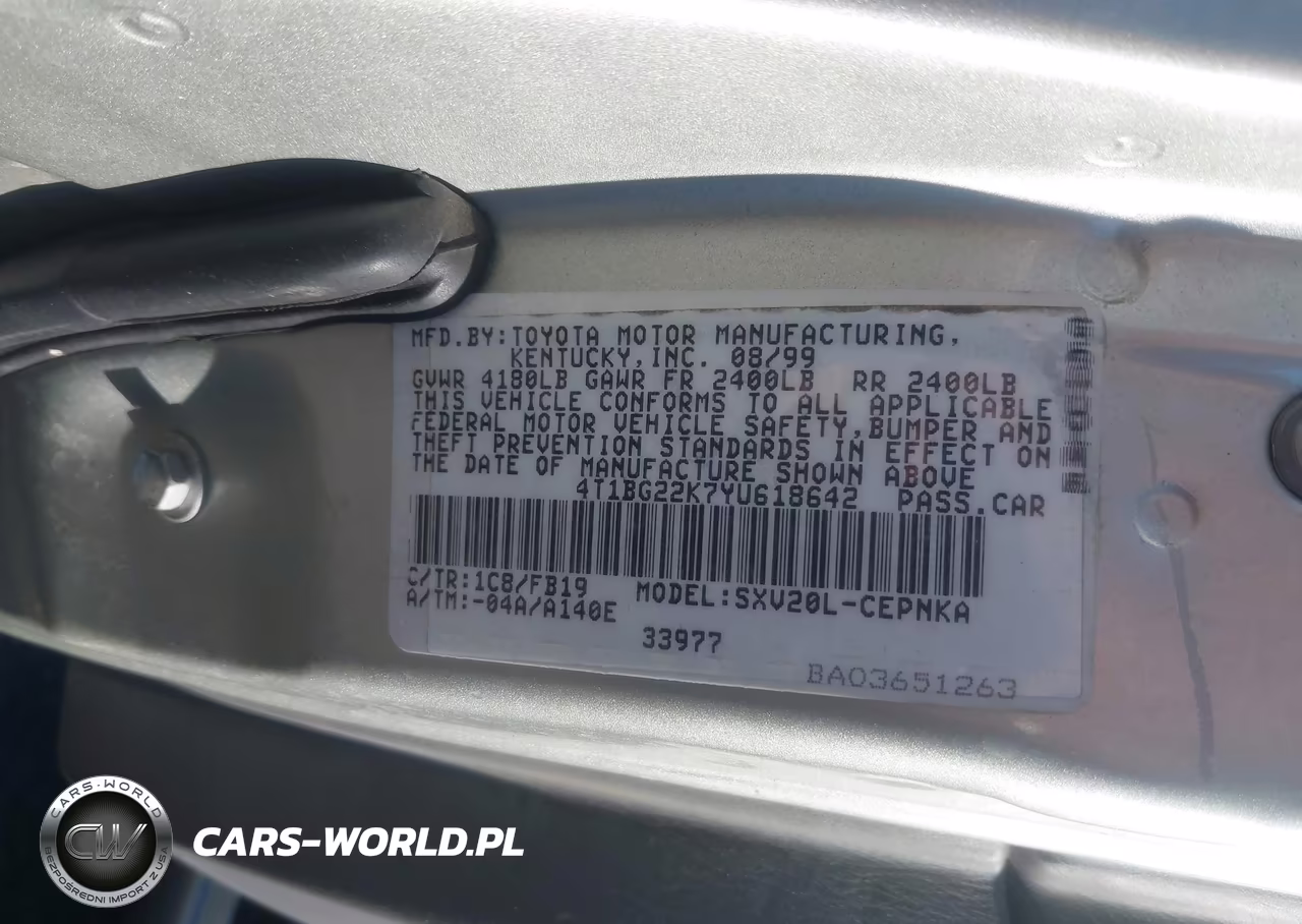 2000 Toyota Camry Le VIN:4T1BG22K7YU618642 - 9