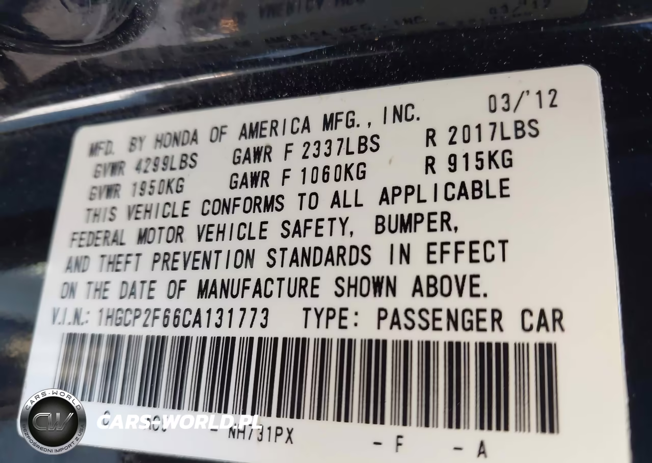 2012 Honda Accord 2.4 Se VIN:1HGCP2F66CA131773 - 9