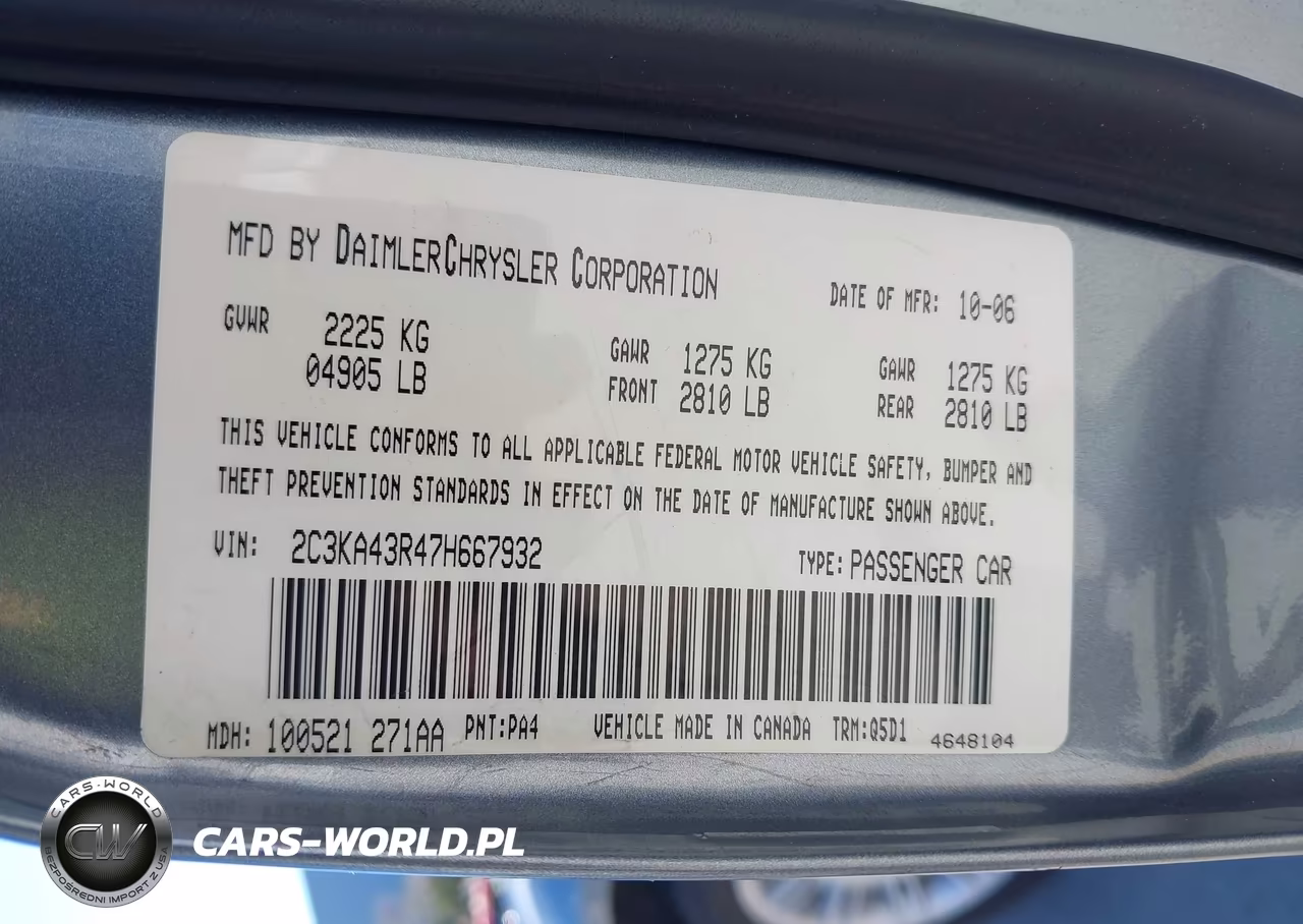 2007 Chrysler 300 VIN:2C3KA43R47H667932 - 9