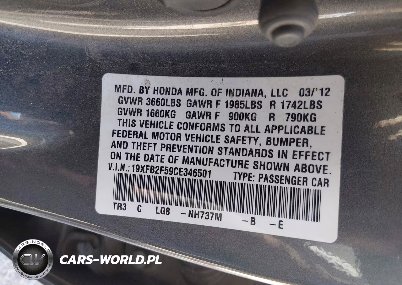 2012 Honda Civic Lx VIN:19XFB2F59CE346501 - 9