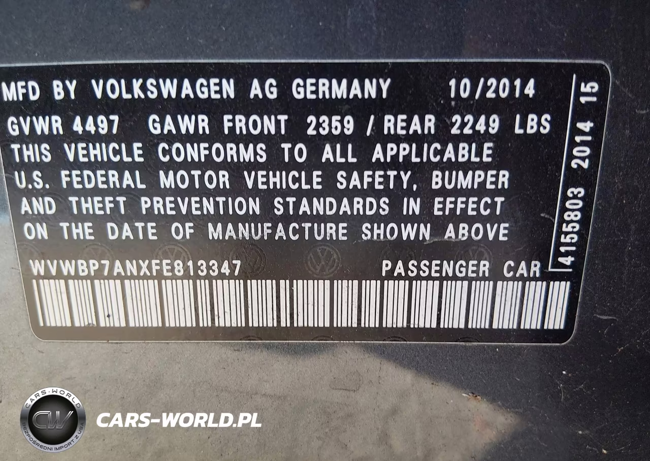 2015 Volkswagen Cc 2.0T Sport VIN:WVWBP7ANXFE813347 - 9