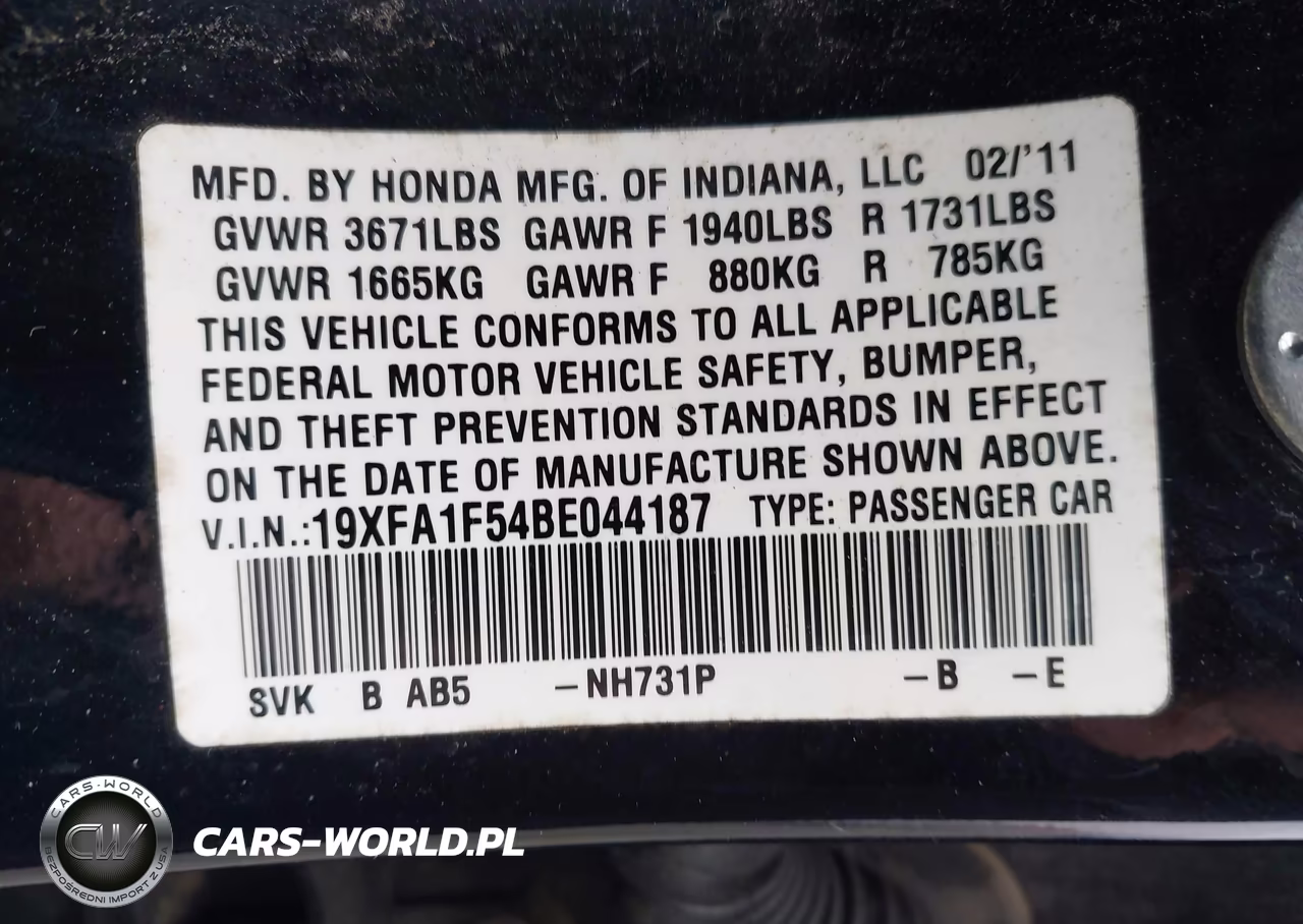 2011 Honda Civic Lx VIN:19XFA1F54BE044187 - 9