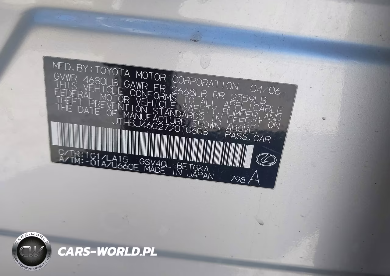 2007 Lexus Es 350 VIN:JTHBJ46G272010608 - 9