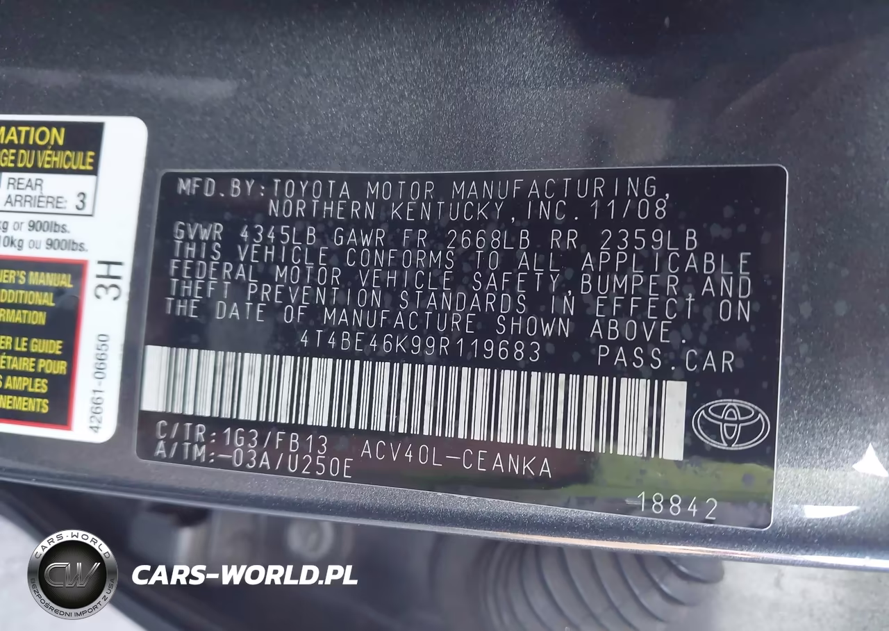 2009 Toyota Camry Le VIN:4T4BE46K99R119683 - 9