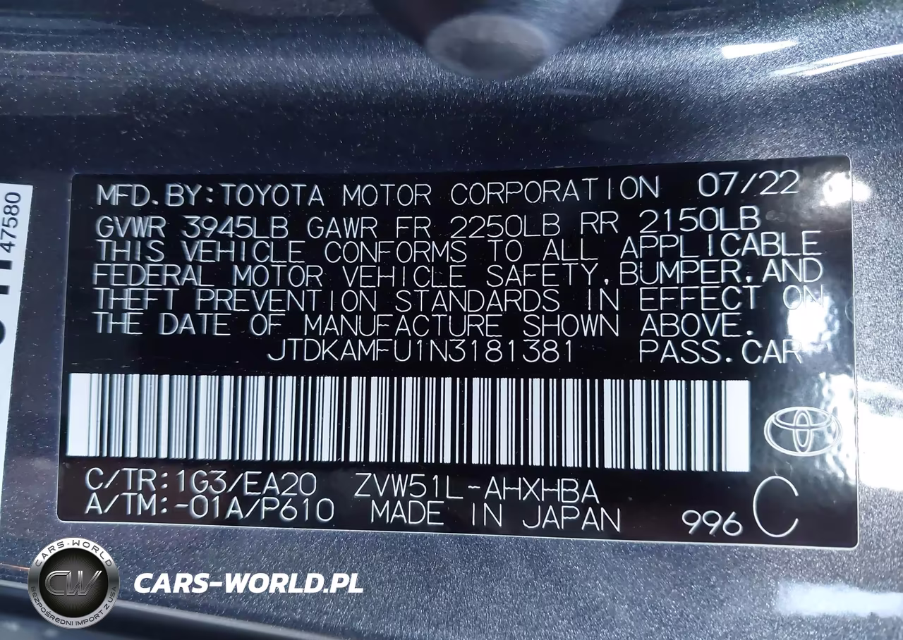 2022 Toyota Prius Xle VIN:JTDKAMFU1N3181381 - 9
