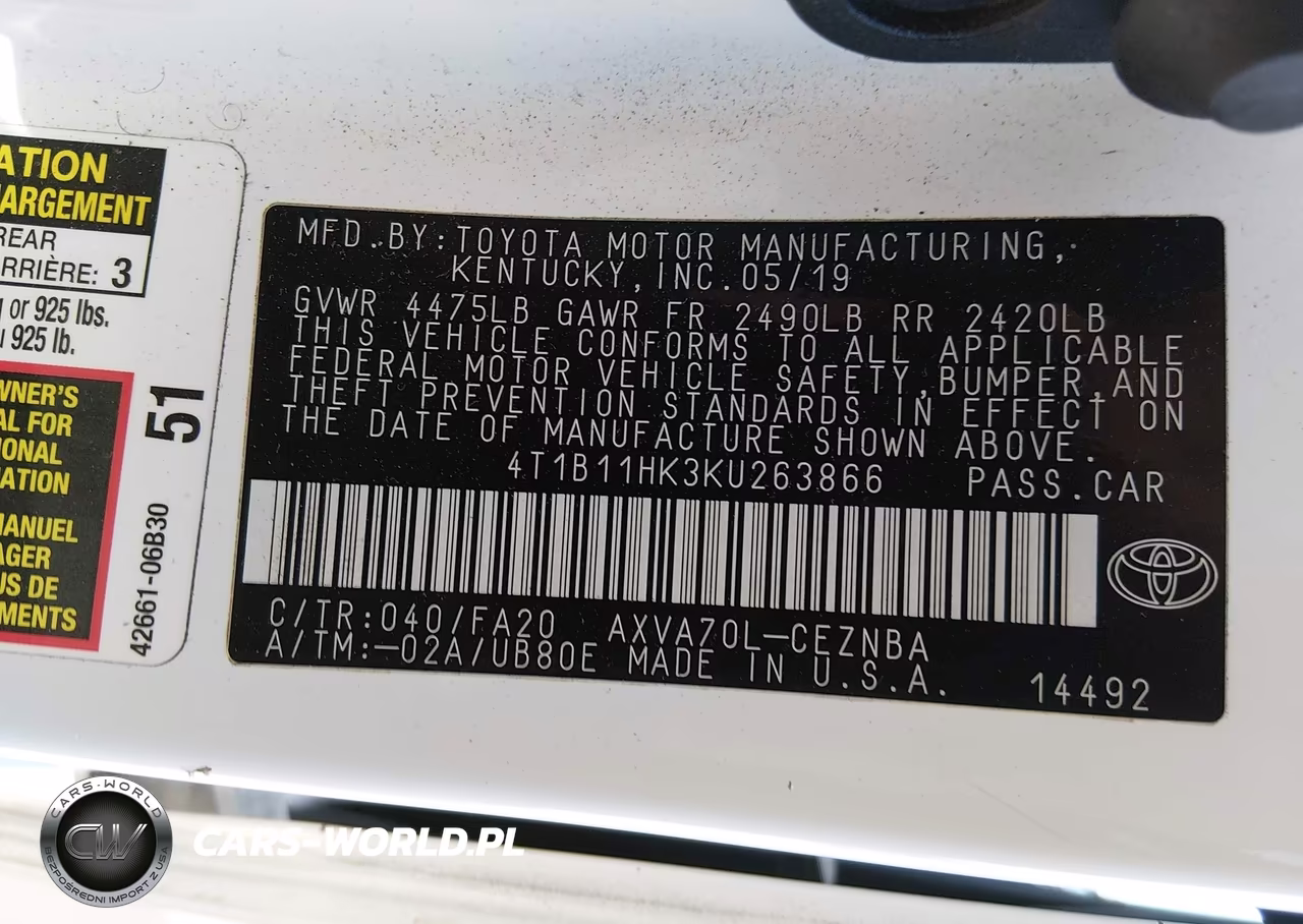2019 Toyota Camry Le VIN:4T1B11HK3KU263866 - 9