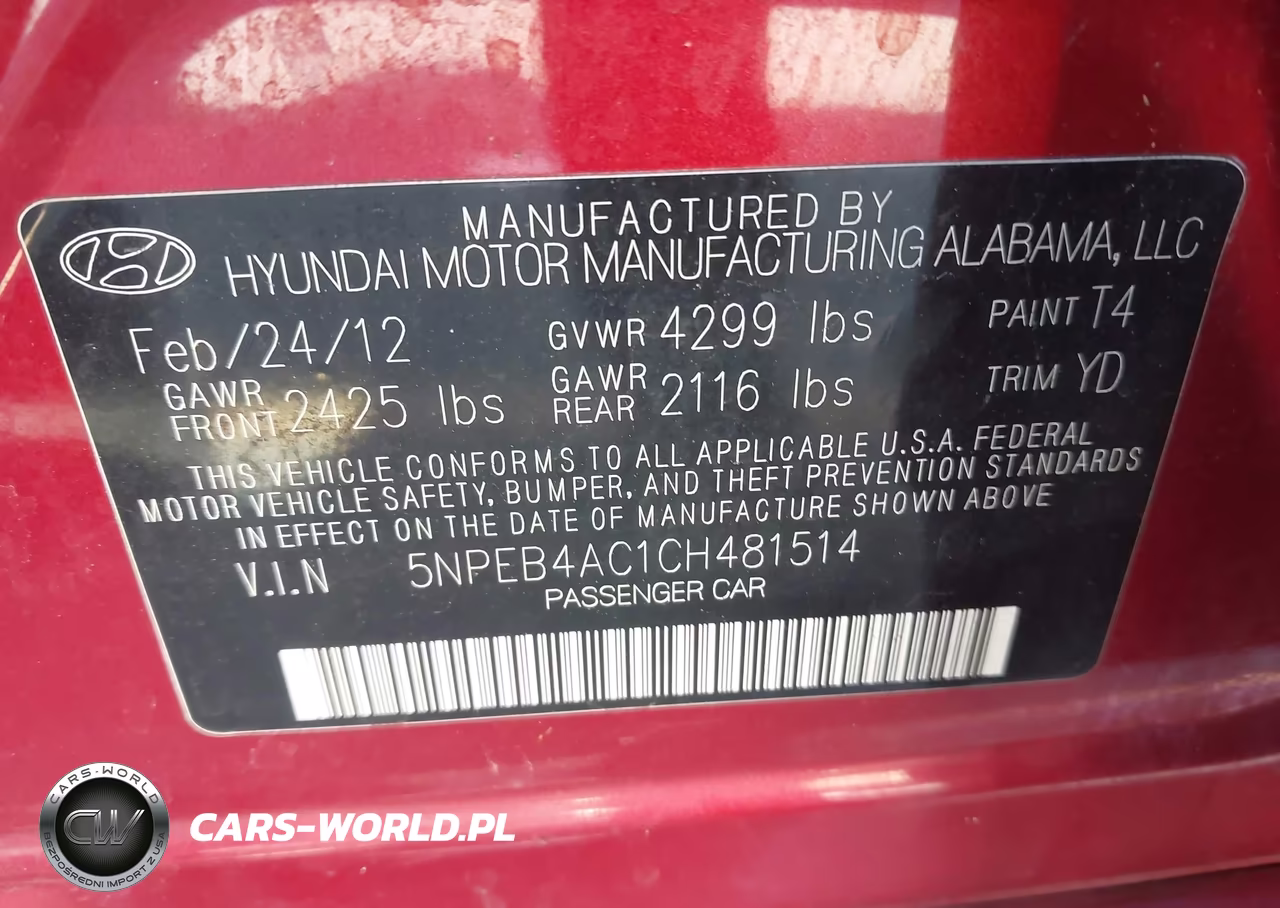 2012 Hyundai Sonata Gls VIN:5NPEB4AC1CH481514 - 9