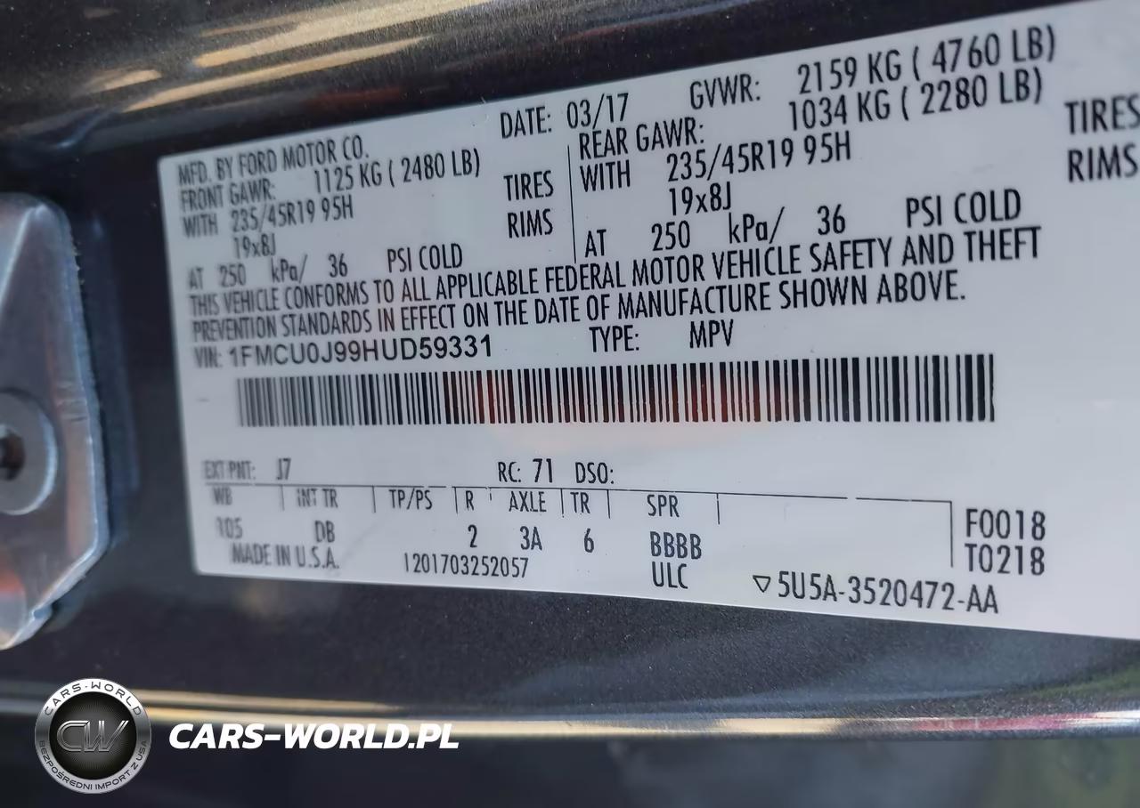 2017 Ford Escape Titanium VIN:1FMCU0J99HUD59331 - 9