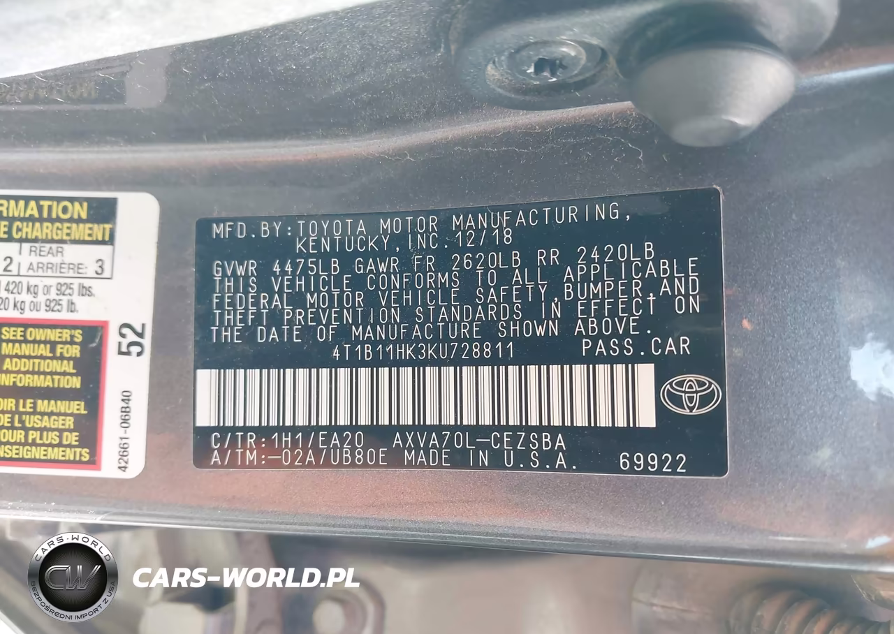 2019 Toyota Camry Se VIN:4T1B11HK3KU728811 - 9