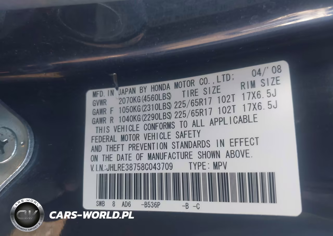 2008 Honda Cr-V Ex-L VIN:JHLRE38758C043709 - 9