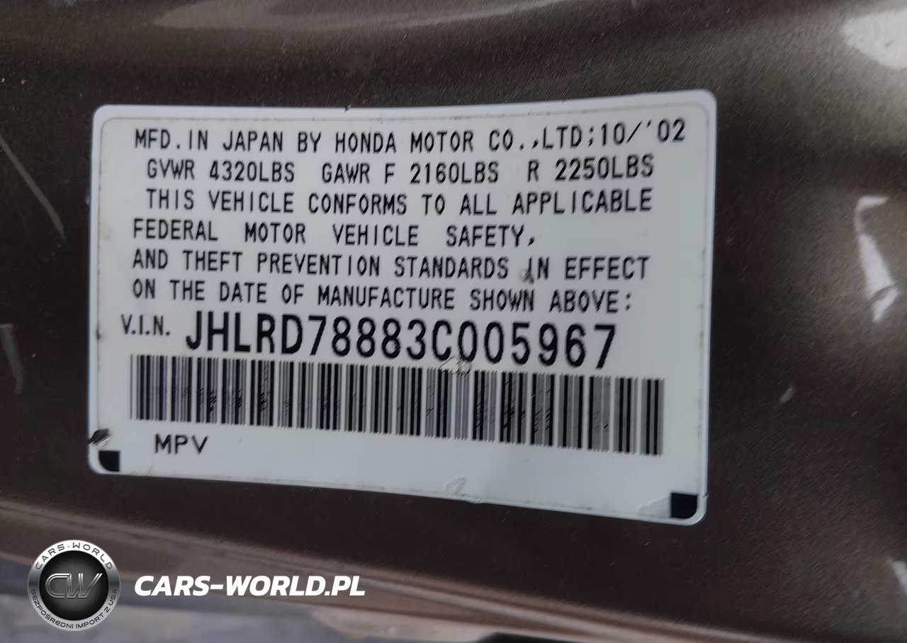 2003 Honda Cr-V Ex VIN:JHLRD78883C005967 - 9