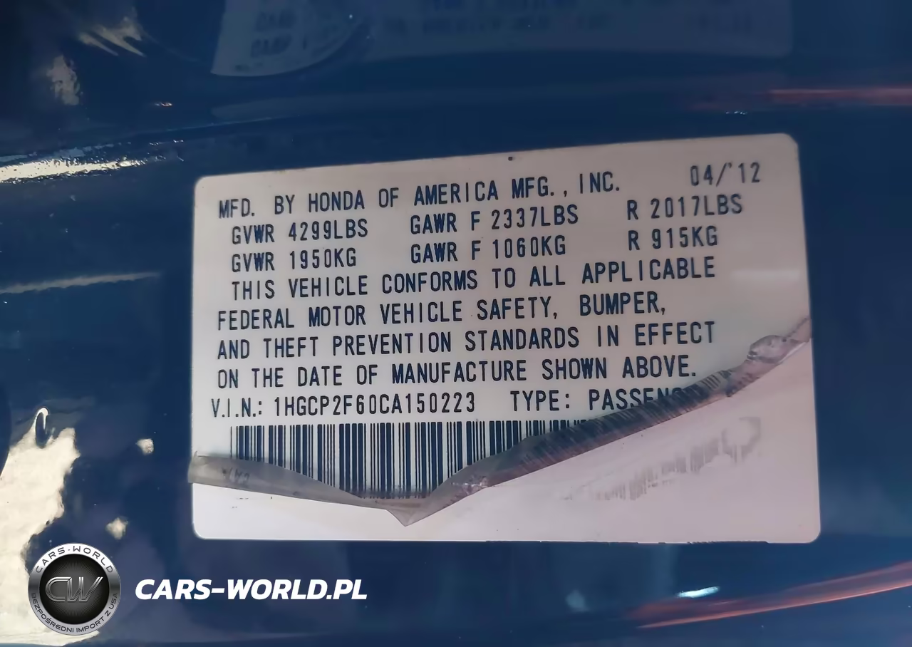 2012 Honda Accord 2.4 Se VIN:1HGCP2F60CA150223 - 9