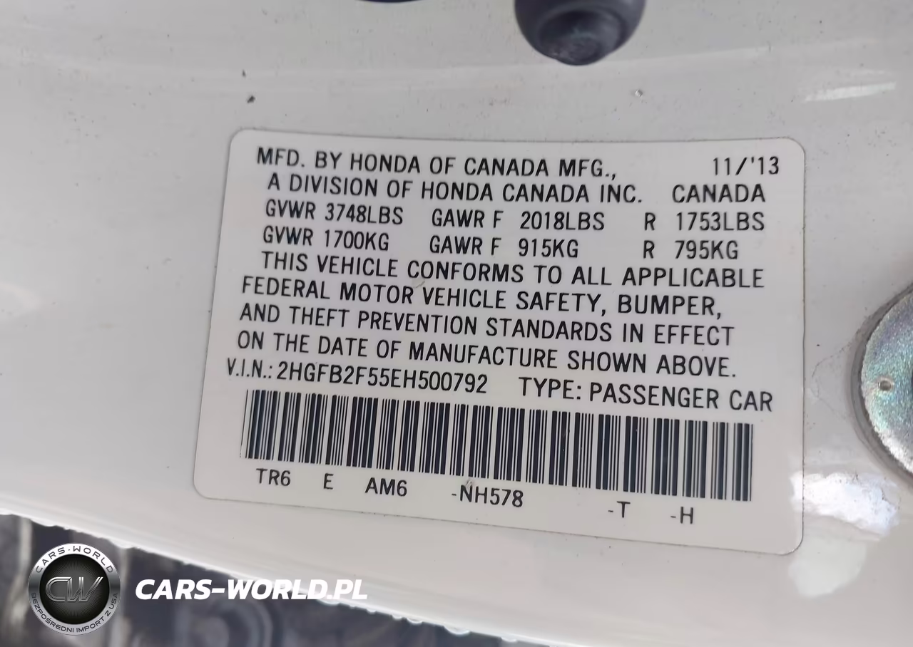 2014 Honda Civic Lx VIN:2HGFB2F55EH500792 - 9
