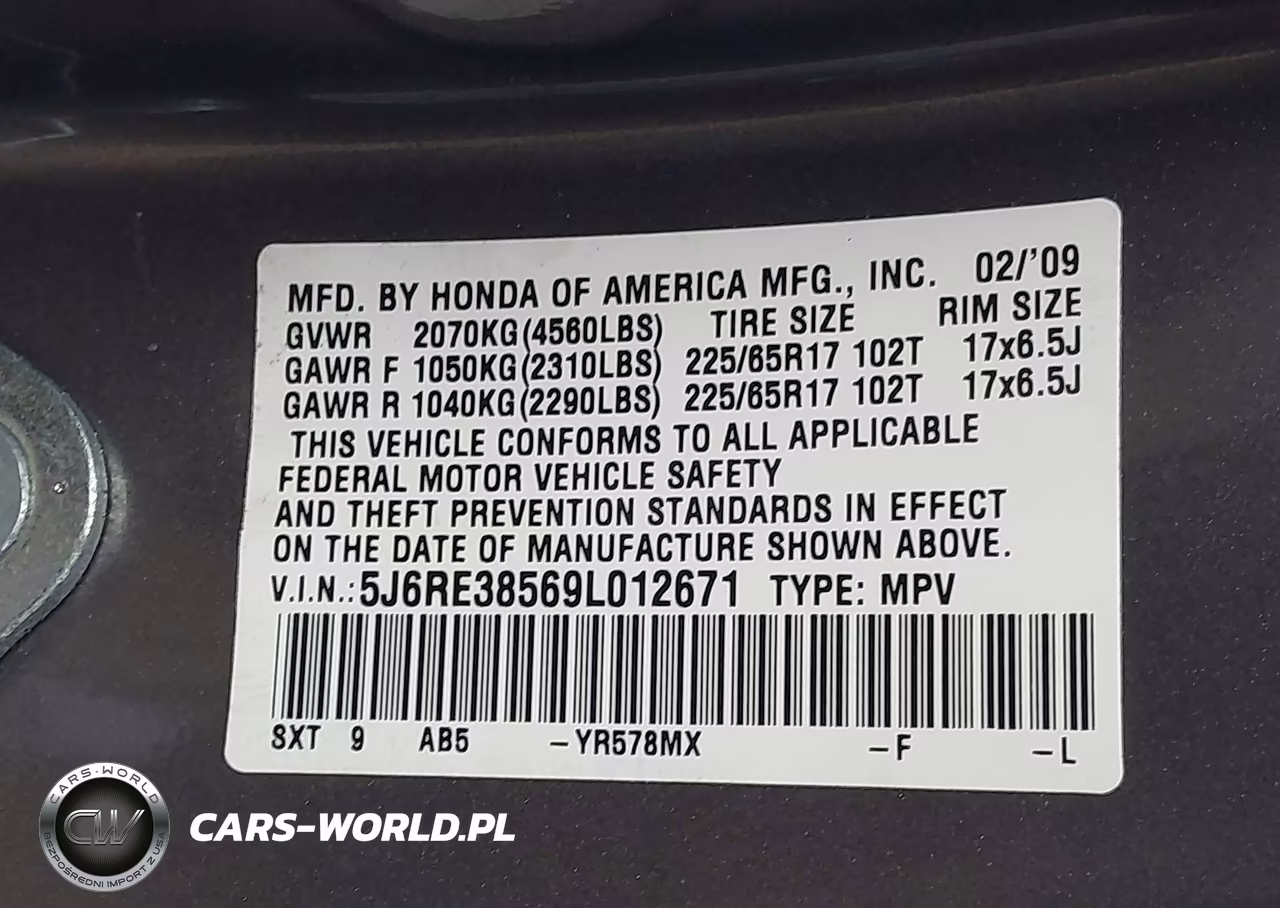 2009 Honda Cr-V Ex VIN:5J6RE38569L012671 - 9