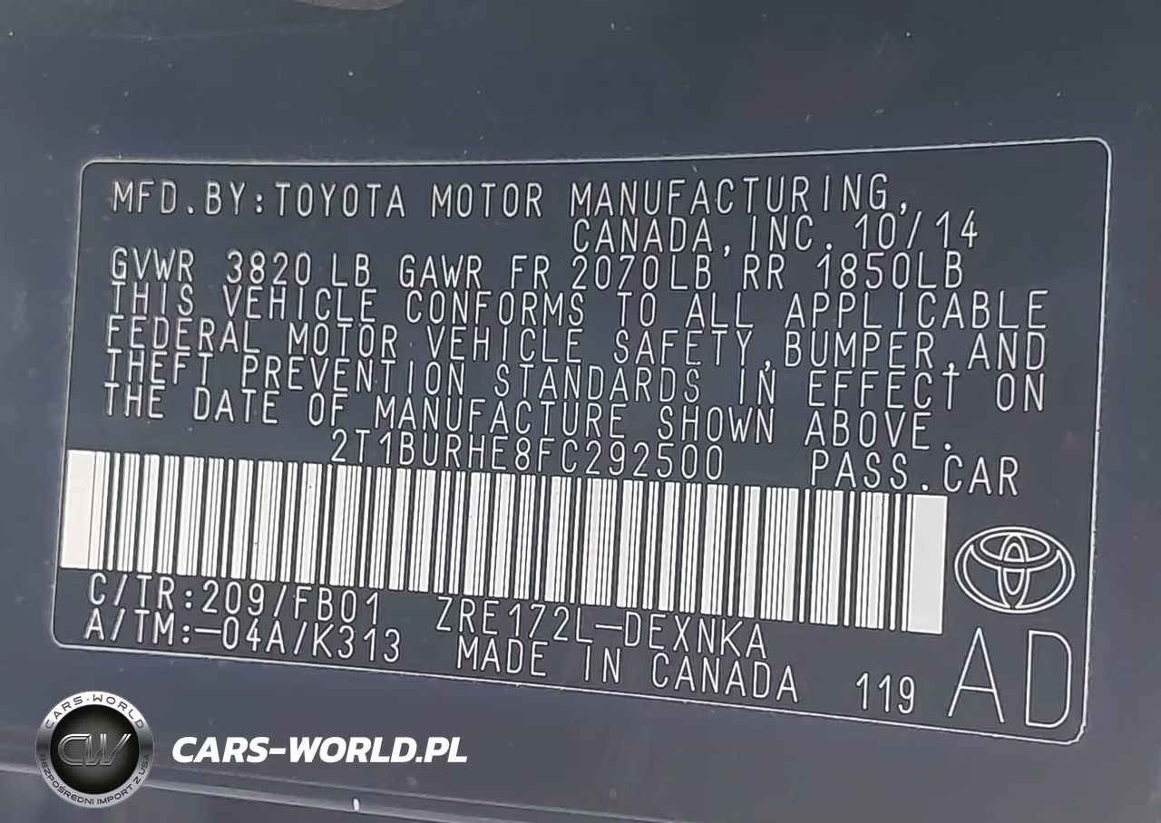 2015 Toyota Corolla Le VIN:2T1BURHE8FC292500 - 9