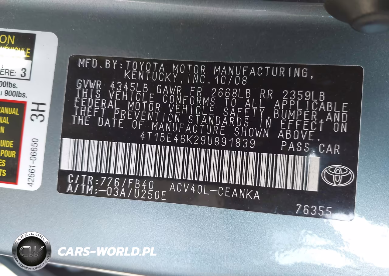 2009 Toyota Camry Le VIN:4T1BE46K29U891839 - 9