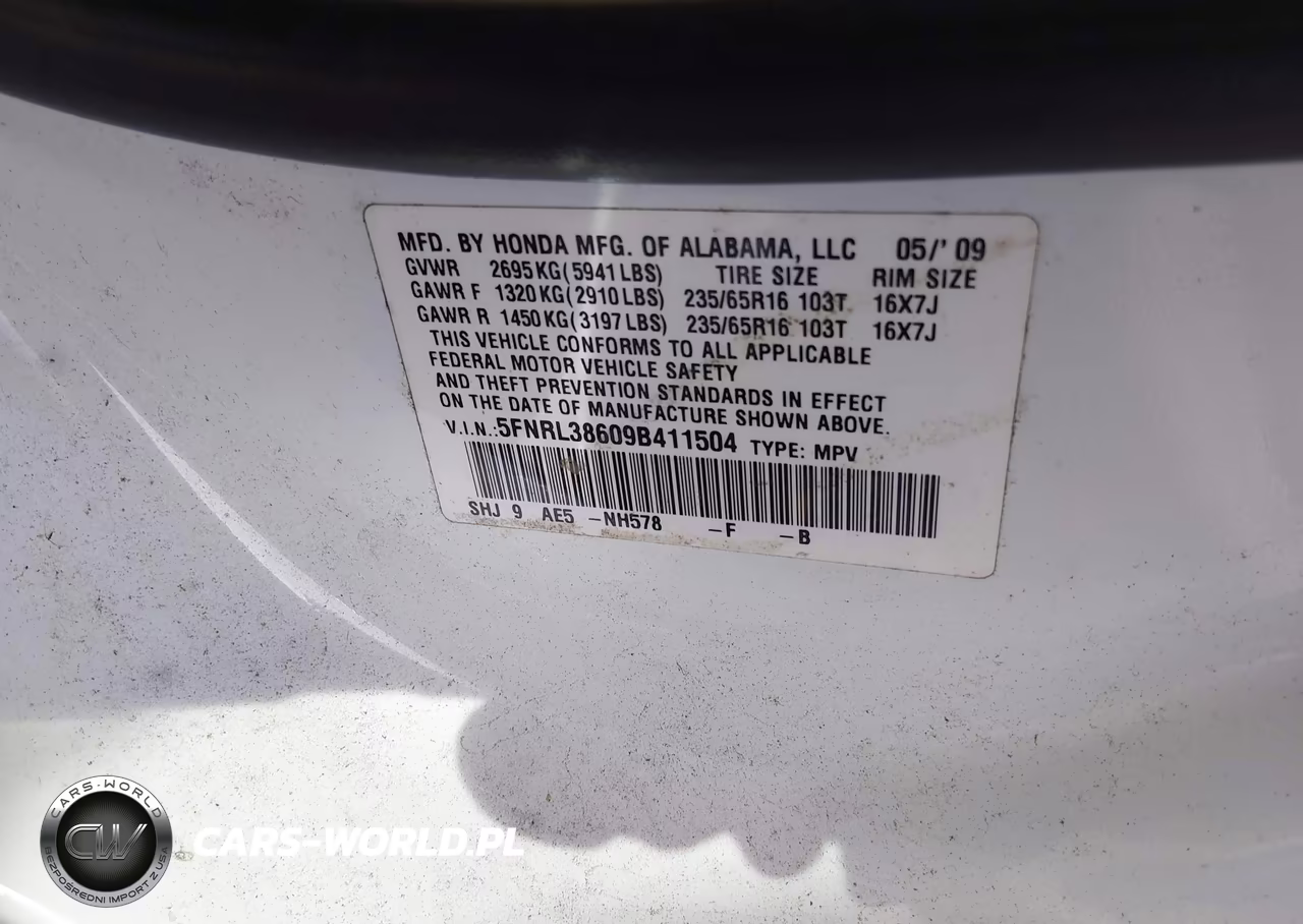 2009 Honda Odyssey Ex-L VIN:5FNRL38609B411504 - 9