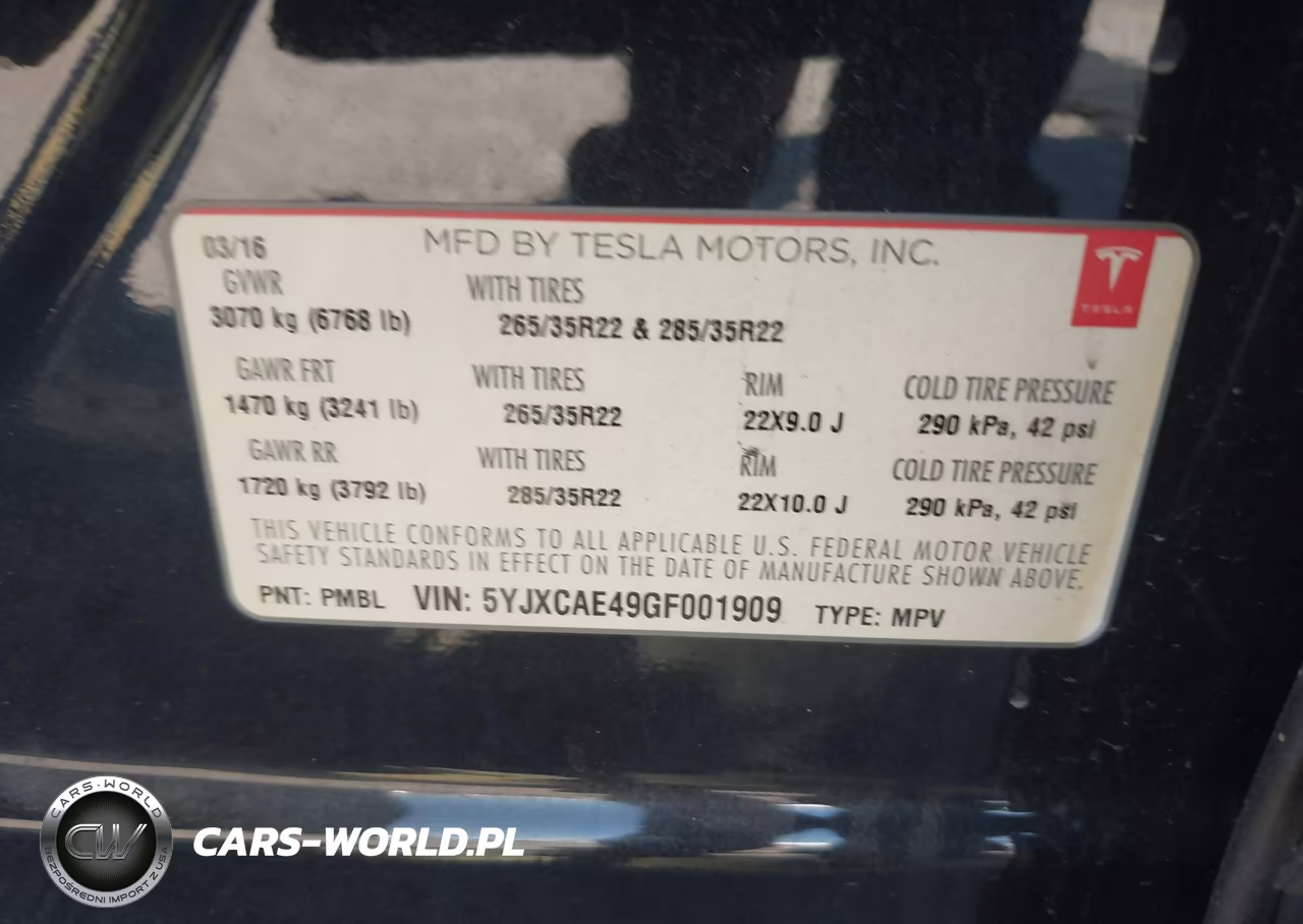 2016 Tesla Model X 60D-P100D-P90D VIN:5YJXCAE49GF001909 - 9