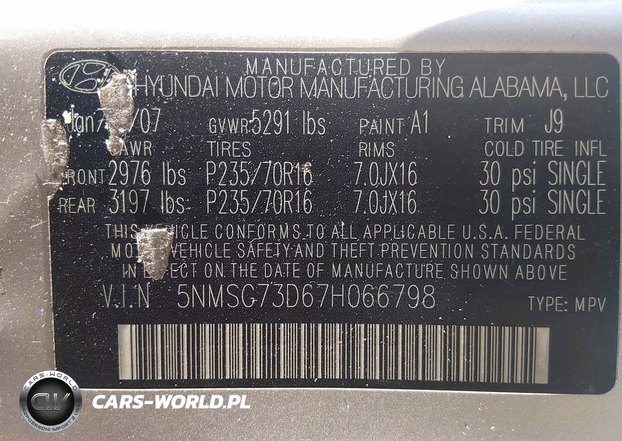 2007 Hyundai Santa Fe Gls VIN:5NMSG73D67H066798 - 9
