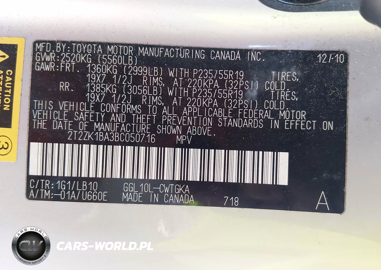 2011 Lexus Rx 350 VIN:2T2ZK1BA3BC050716 - 9