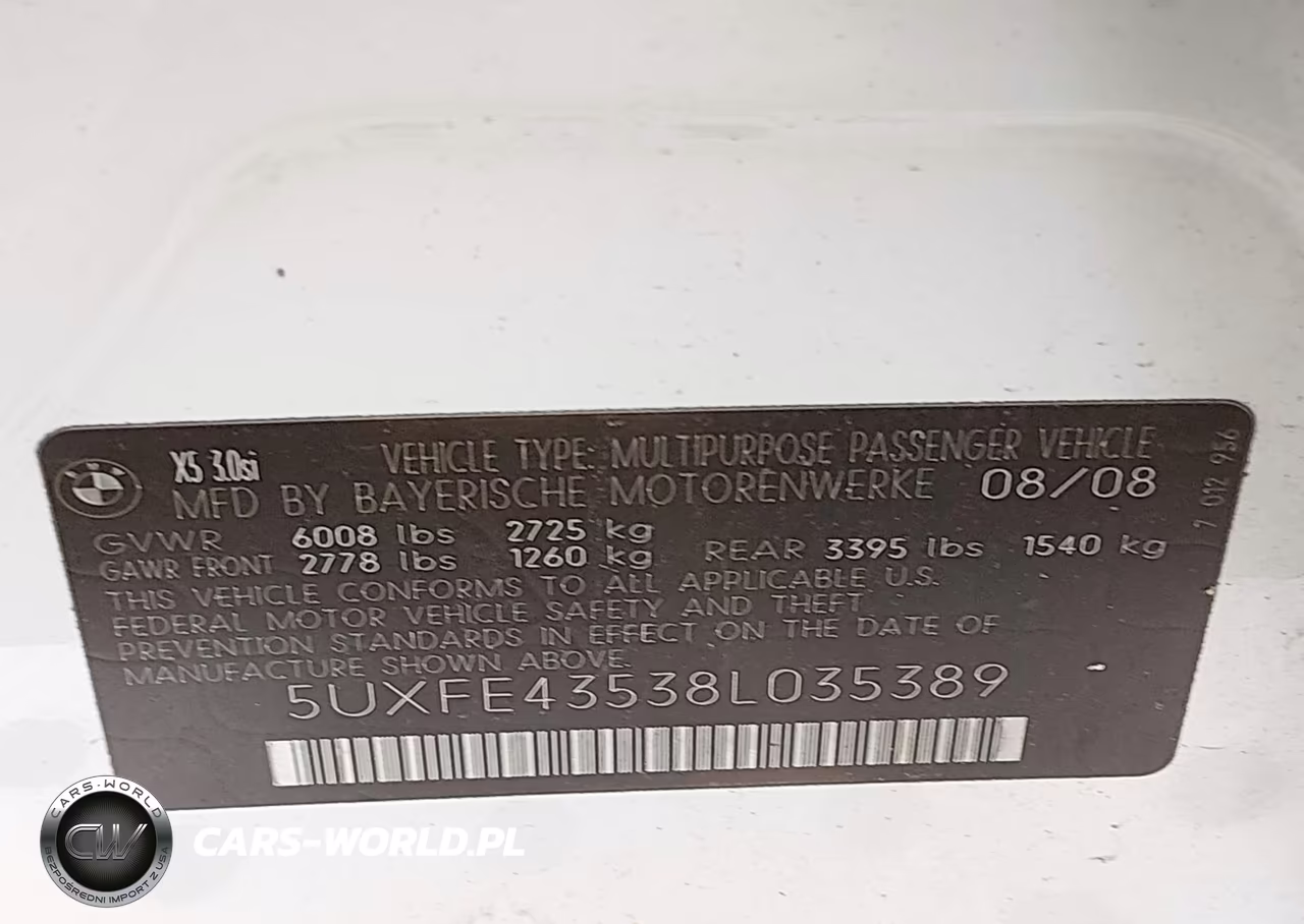 2008 BMW X5 3.0Si VIN:5UXFE43538L035389 - 9