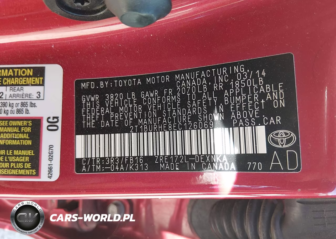 2014 Toyota Corolla Le VIN:2T1BURHE8EC126069 - 9