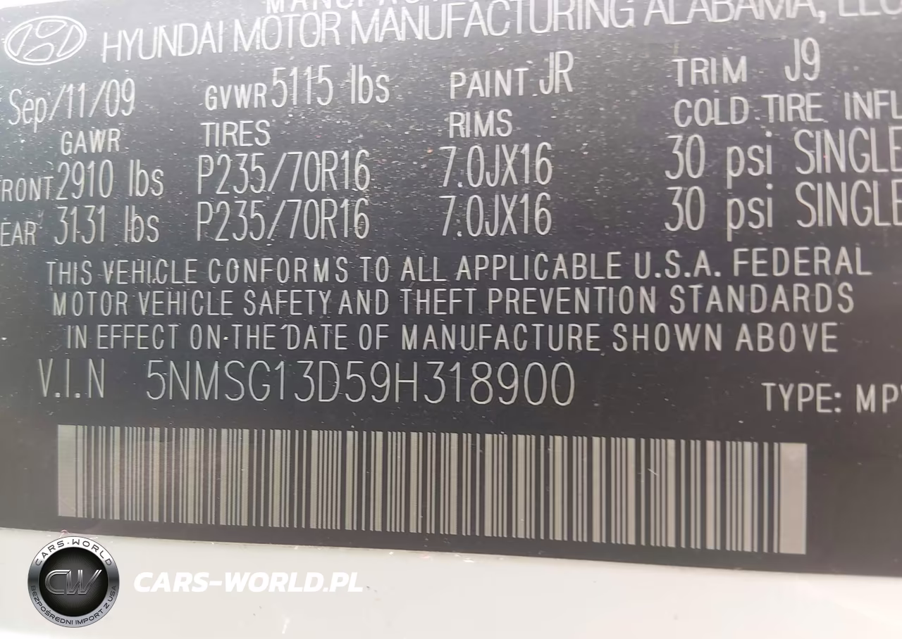 2009 Hyundai Santa Fe Gls VIN:5NMSG13D59H318900 - 9