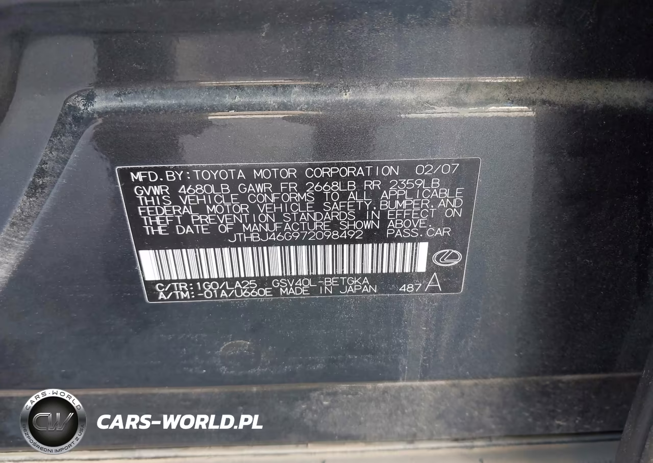2007 Lexus Es 350 VIN:JTHBJ46G972098492 - 9