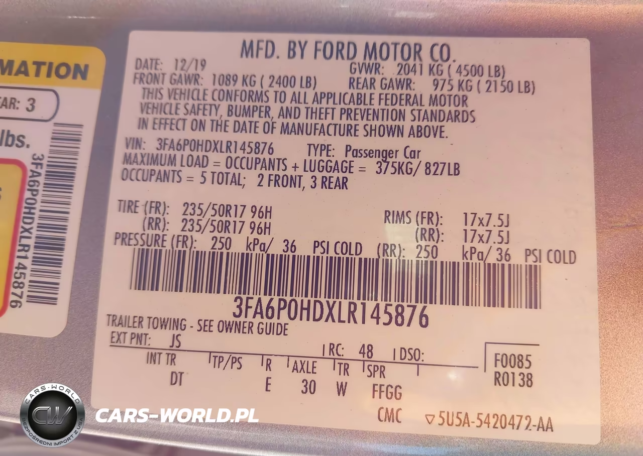 2020 Ford Fusion Se VIN:3FA6P0HDXLR145876 - 9