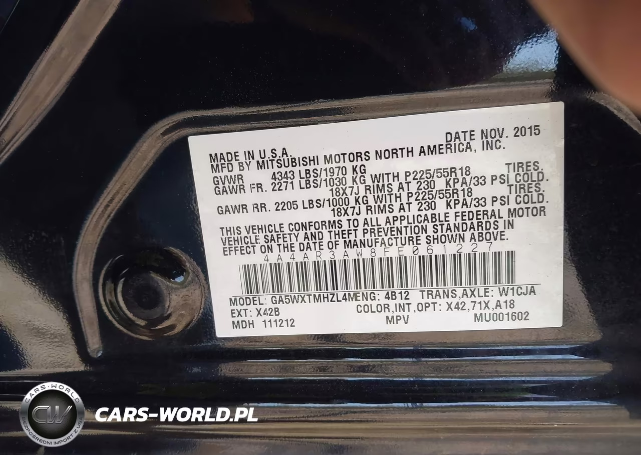 2015 Mitsubishi Outlander Sport Es VIN:4A4AR3AW8FE061227 - 9