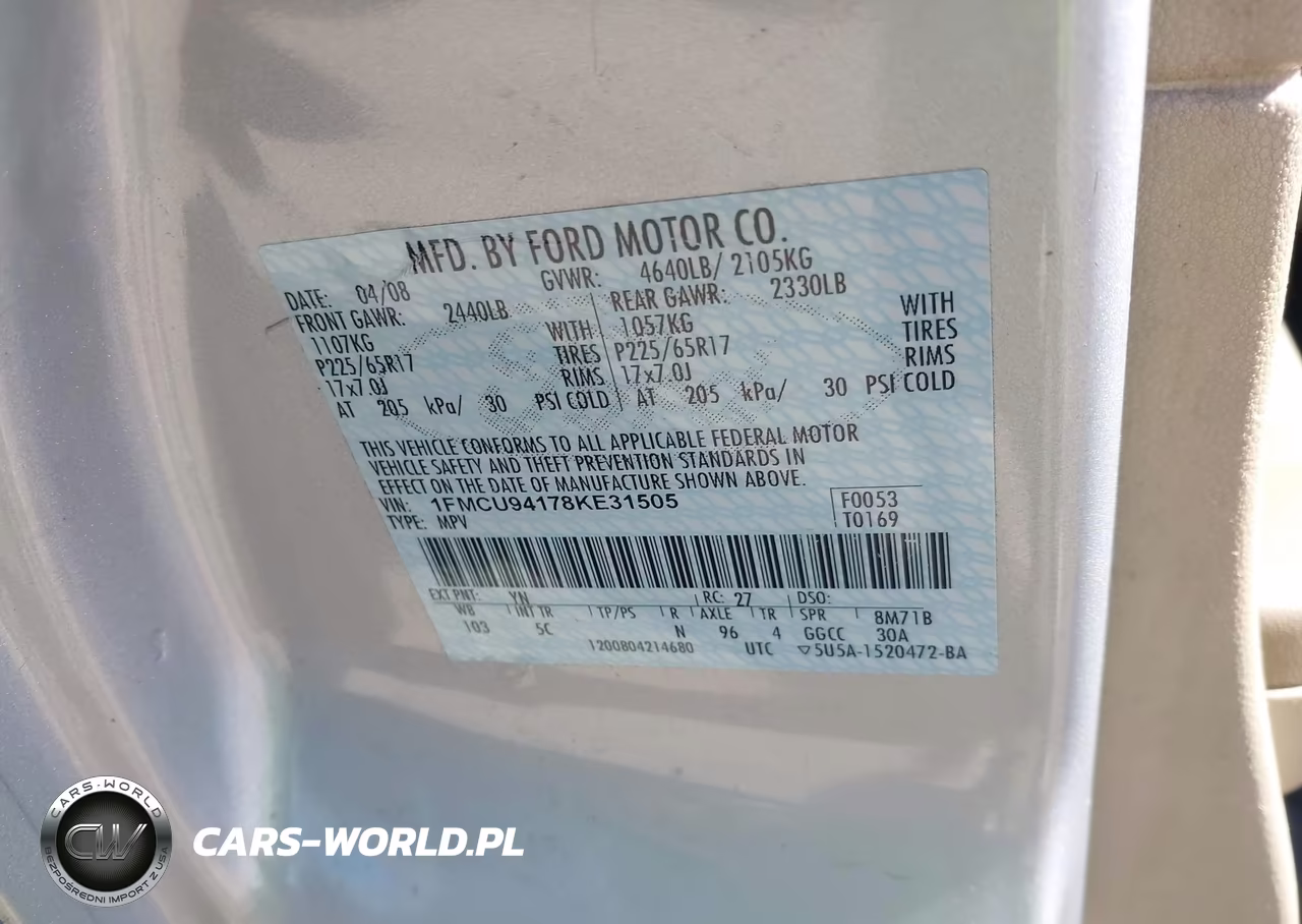 2008 Ford Escape Limited VIN:1FMCU94178KE31505 - 9