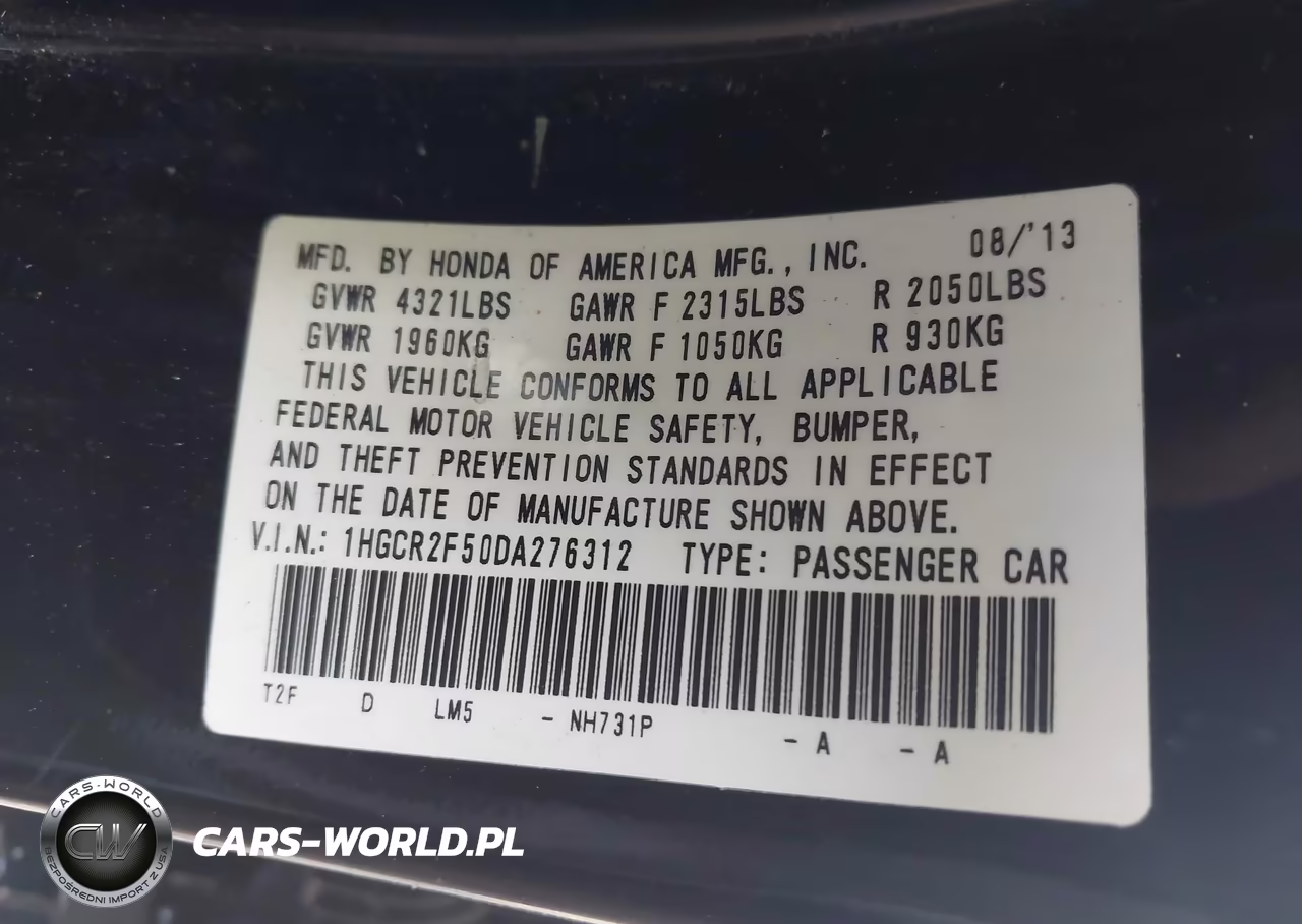 2013 Honda Accord Sport VIN:1HGCR2F50DA276312 - 9