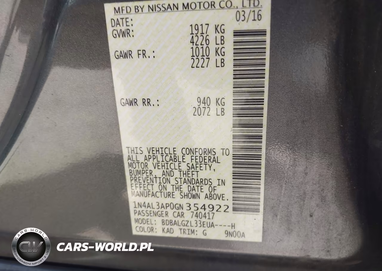 2016 Nissan Altima 2.5 S VIN:1N4AL3AP0GN354922 - 9