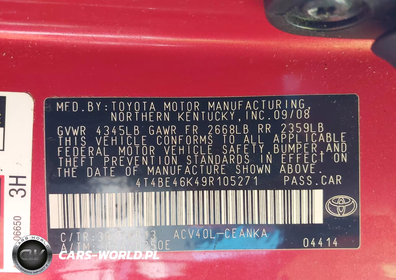 2009 Toyota Camry Le VIN:4T4BE46K49R105271 - 9