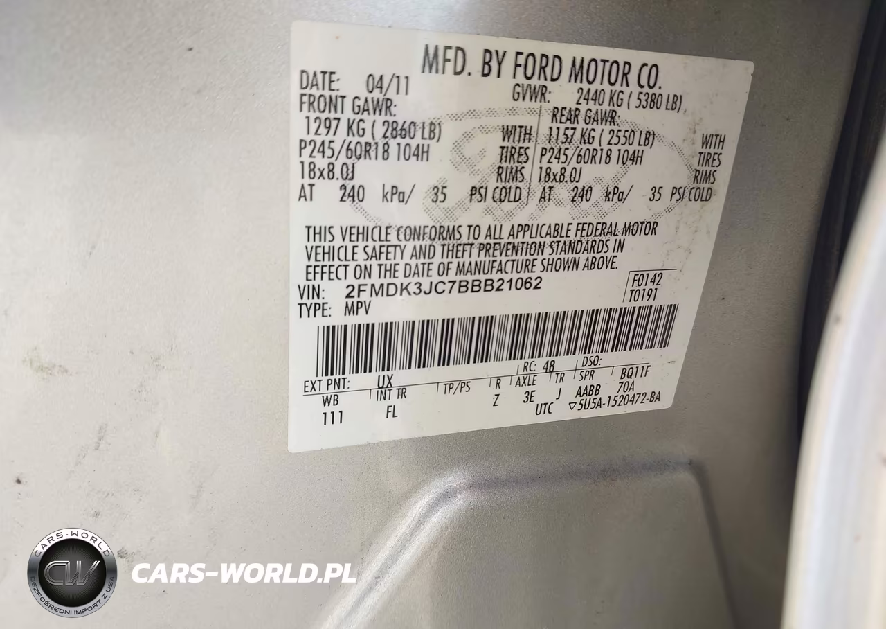 2011 Ford Edge Sel VIN:2FMDK3JC7BBB21062 - 9