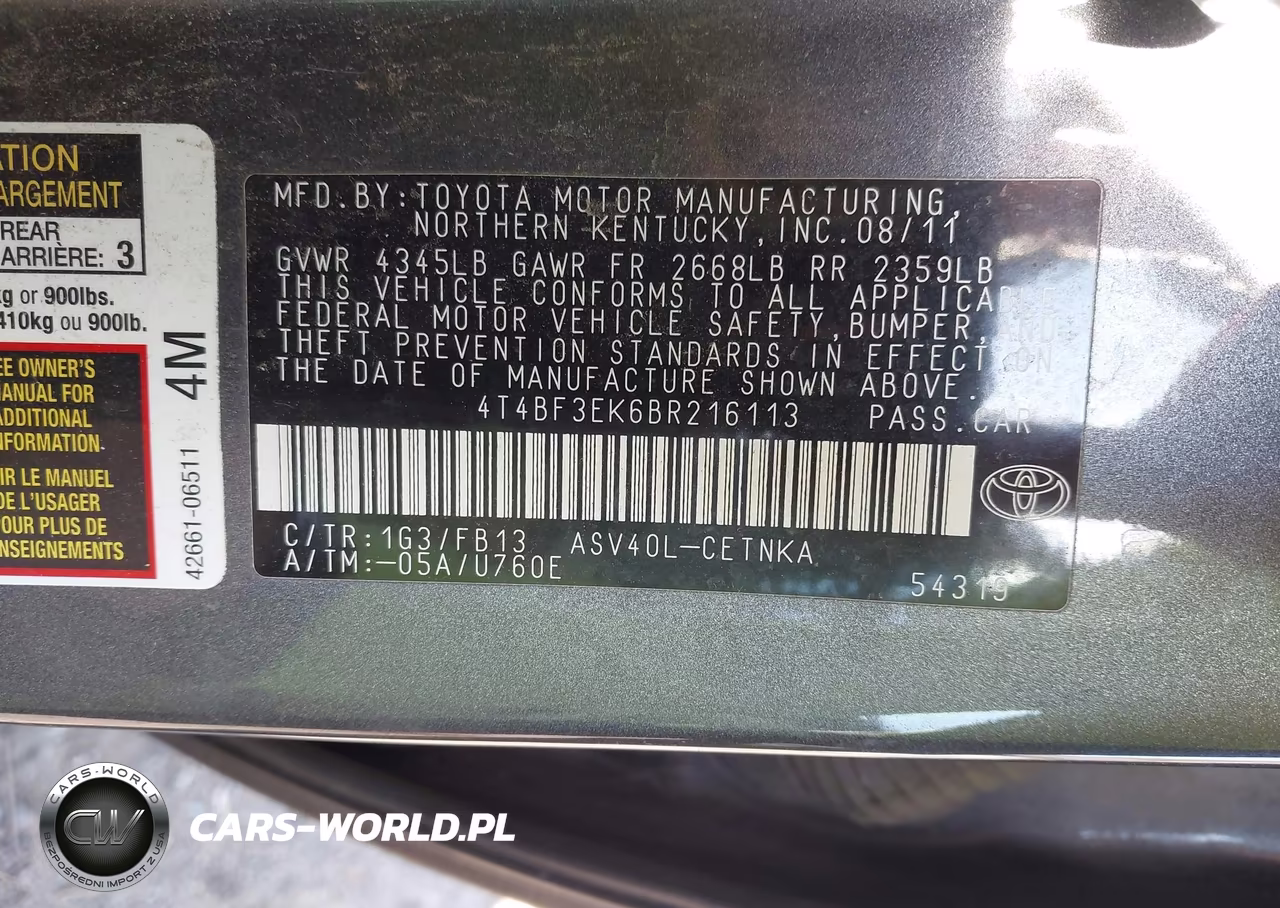 2011 Toyota Camry Le VIN:4T4BF3EK6BR216113 - 9