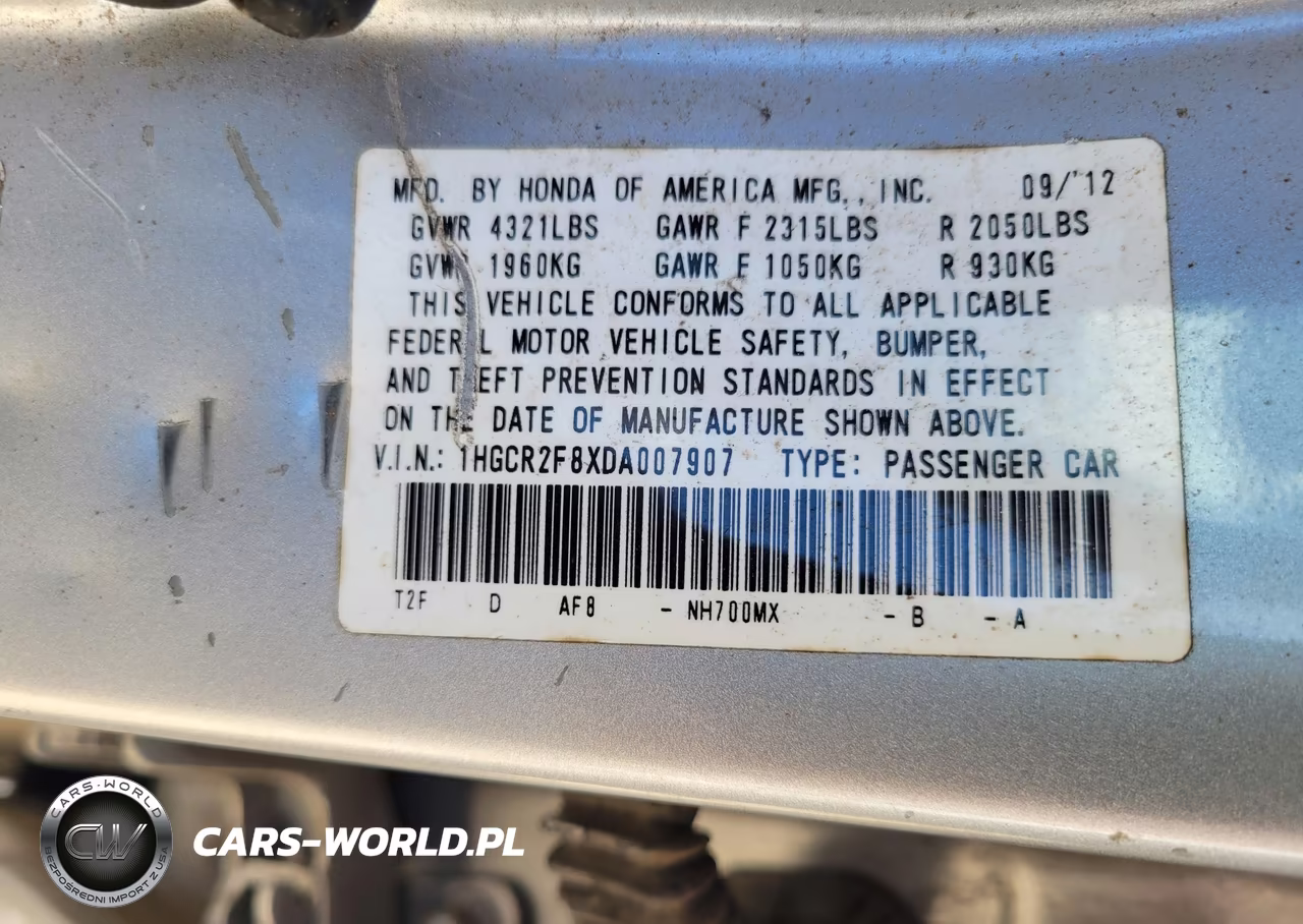 2013 Honda Accord Ex-L VIN:1HGCR2F8XDA007907 - 9