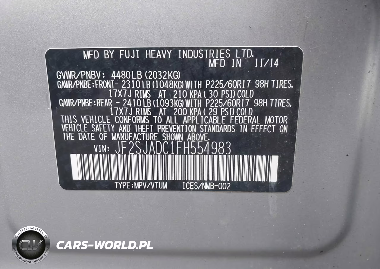 2015 Subaru Forester 2.5I Premium VIN:JF2SJADC1FH554983 - 9